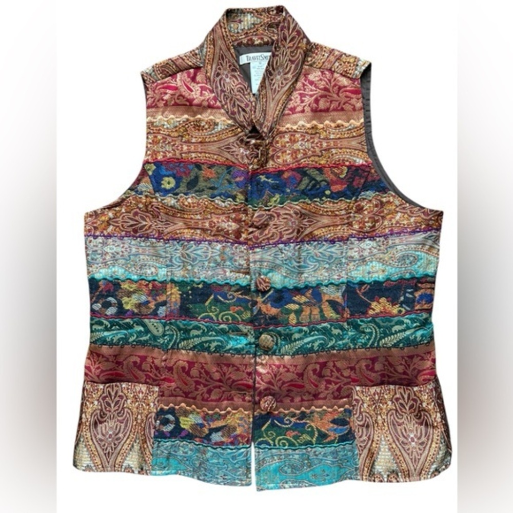 Travelsmith Art-Wear Silk Persian Patchwork Tapestry Vest Size medium